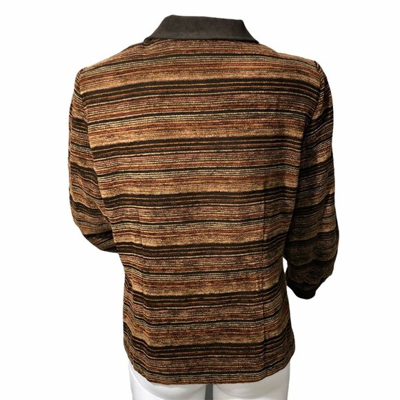 R & K Original Blazer Womens 10P Button Down Jacket Brown Tan Red Striped Career - Picture 2 of 12